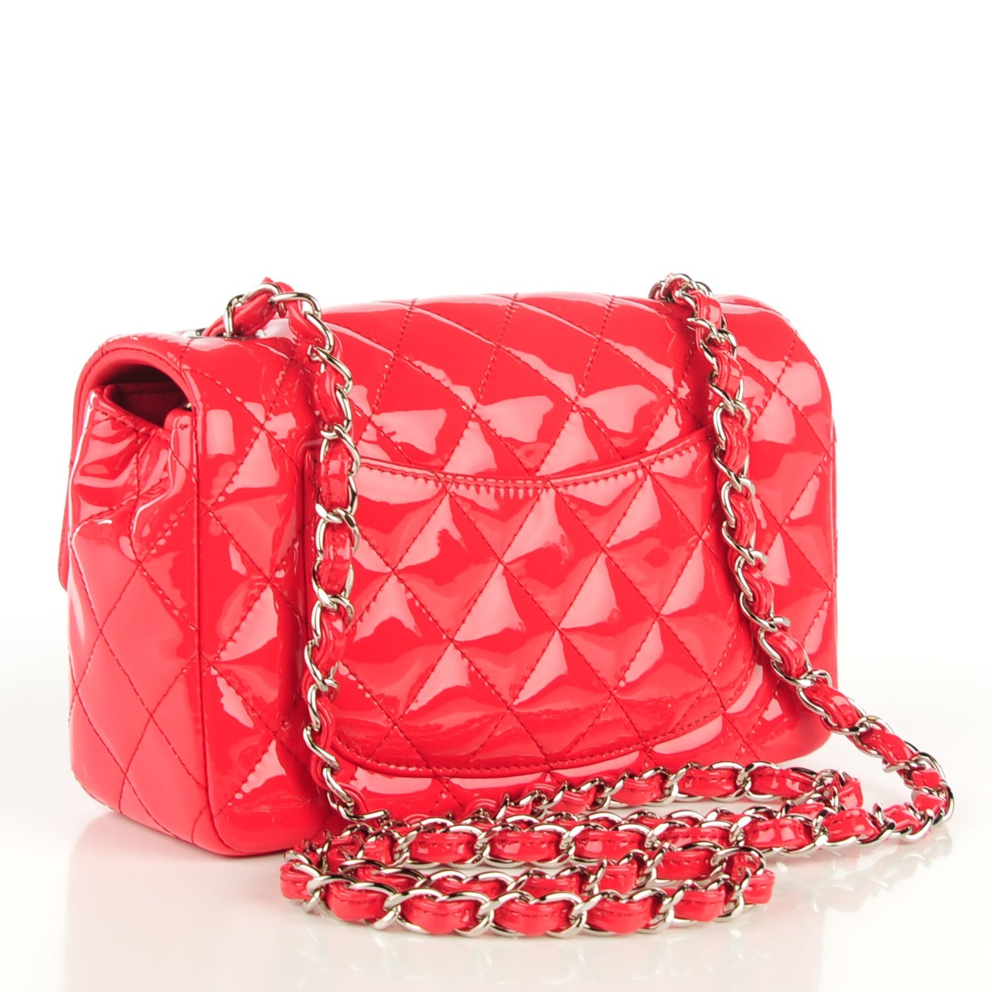 Patent Calfskin Quilted Mini Rectangular Flap Red