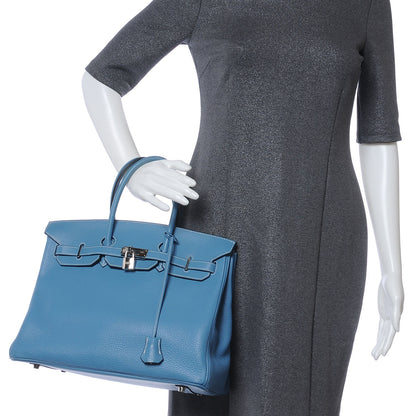 Hermes Taurillon Clemence Birkin 35 Blue Jean 2 of 11