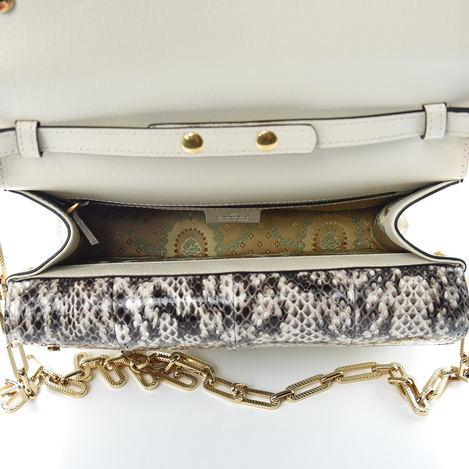 Gucci Calfskin Snakeskin Studded Small Ottilia Top Handle Bag White 8 of 14