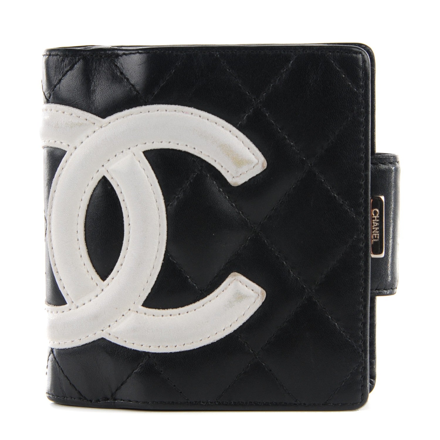 Chanel Calfskin Quilted Cambon Bi-Fold Wallet Black White 1 of 8