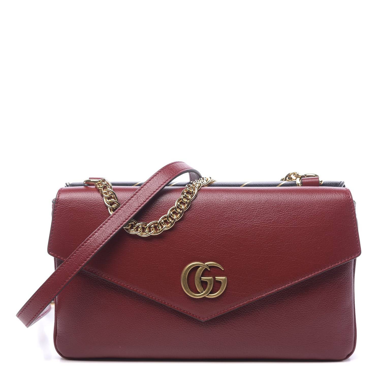 Gucci Calfskin Diagonal GG Medium Thiara Double Envelope Shoulder Bag Black Red 1 of 13