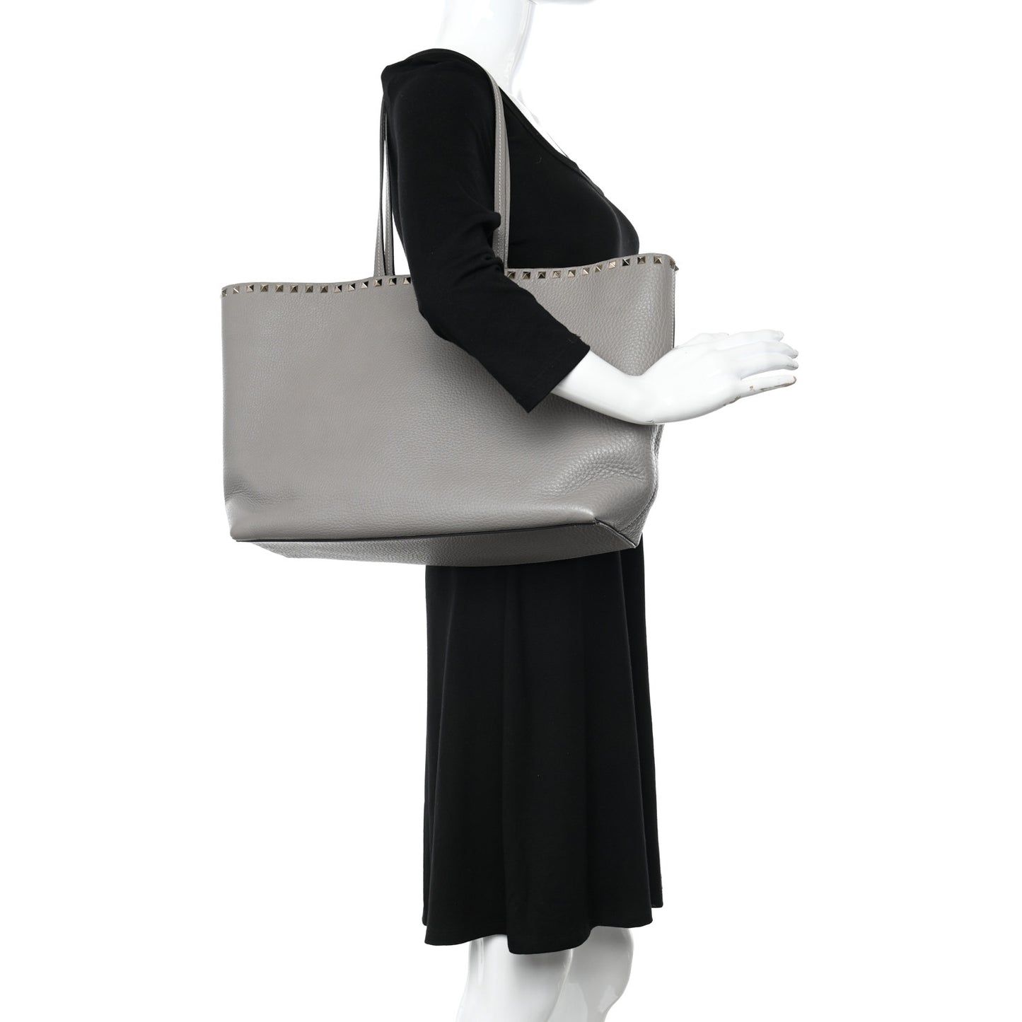 Grained Calfskin Rockstud Shoulder Tote Perla