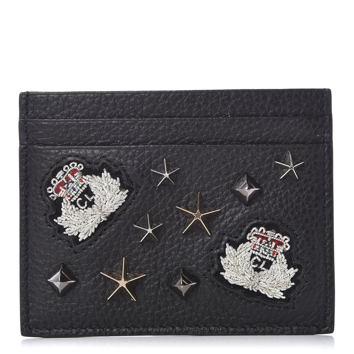 Grained Calfskin Kios Star Studded Card Holder Black