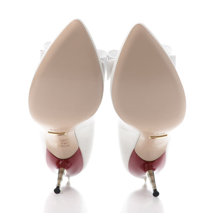 Gucci Calfskin GG Bow Sadie Spike Mid Heel Pumps 38.5 White 5 of 10