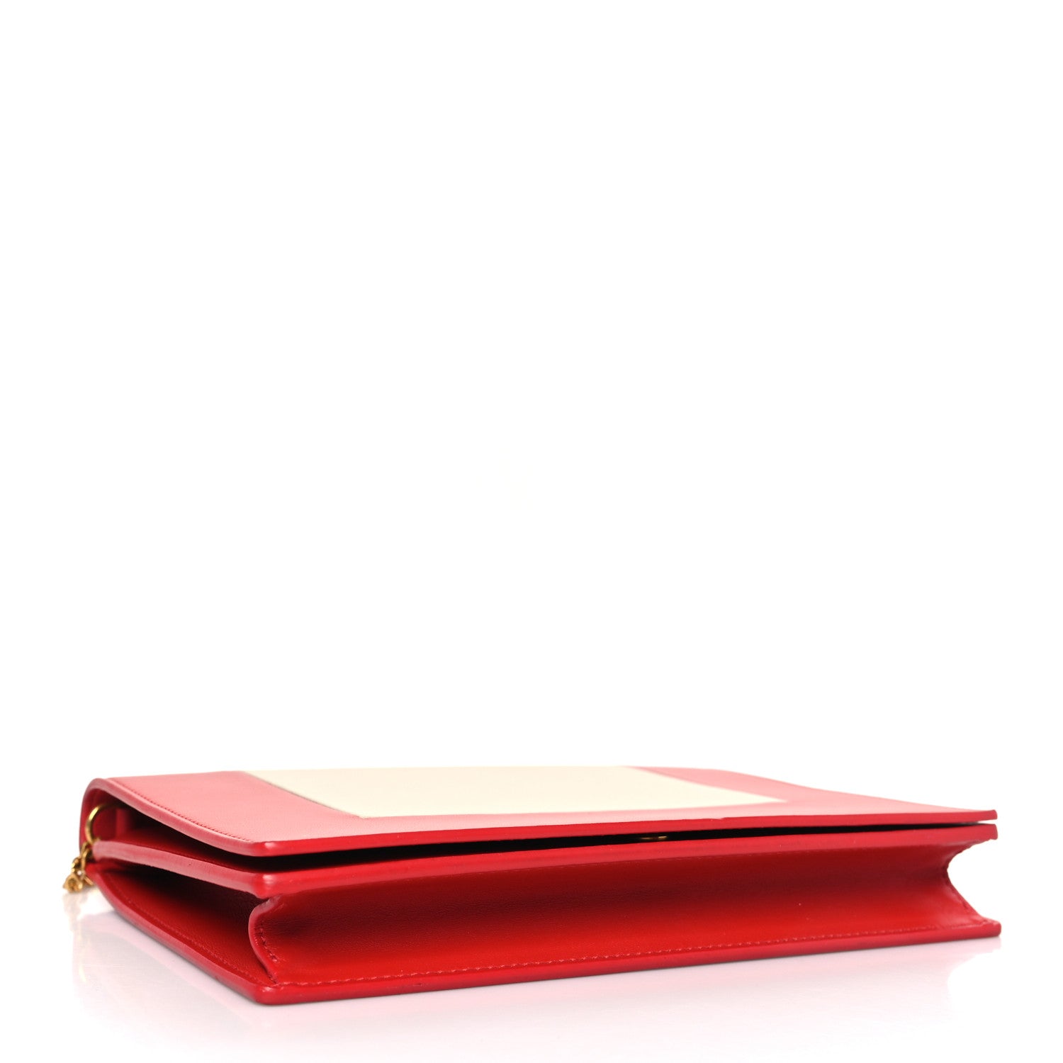 Celine Smooth Lambskin Frame Evening Chain Clutch Grey Red 4 of 8