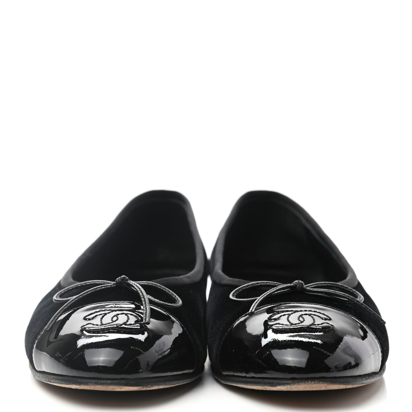 Velvet Patent Calfskin Cap Toe Ballerina Flats 37 Black