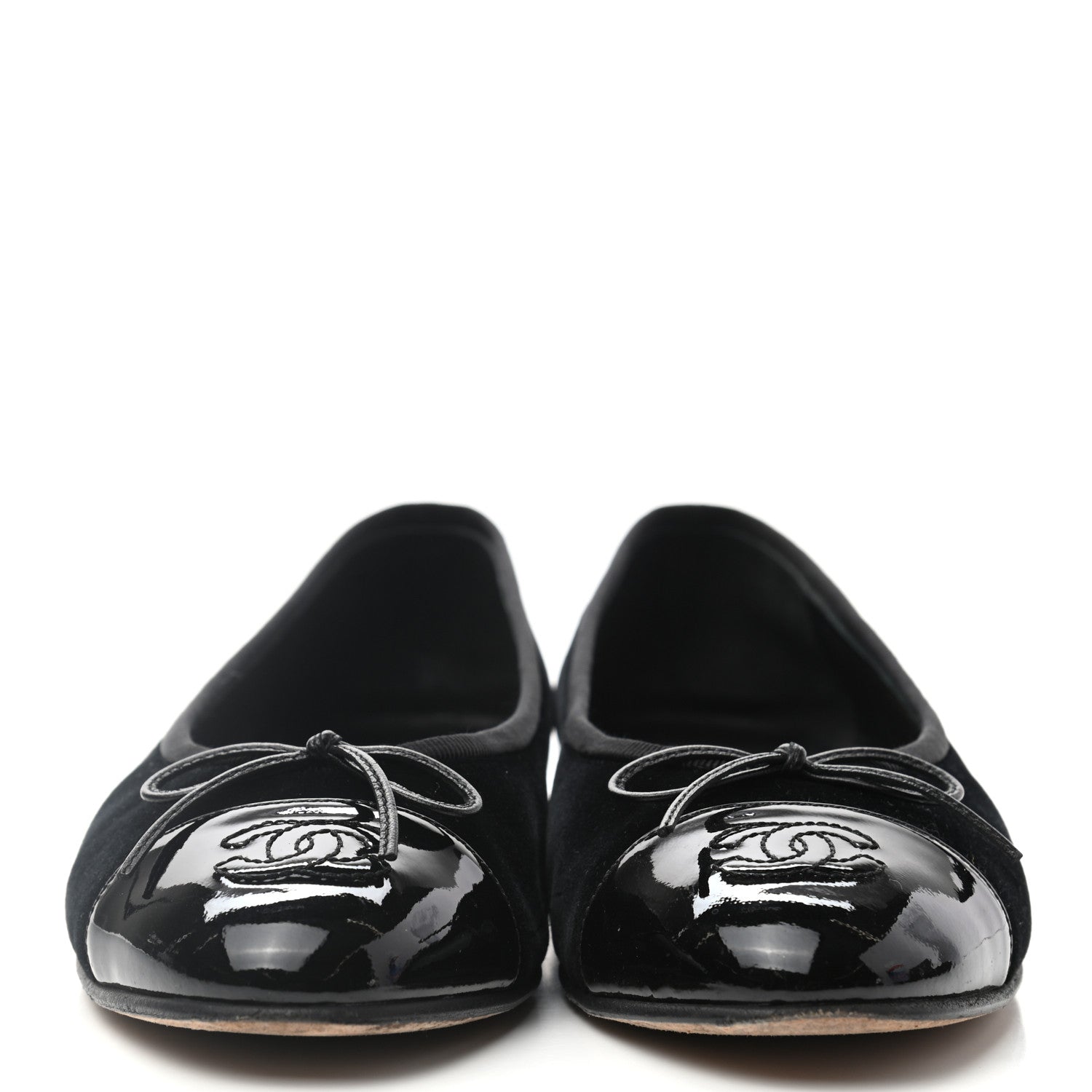 Chanel Velvet Patent Calfskin Cap Toe Ballerina Flats 37 Black 2 of 8