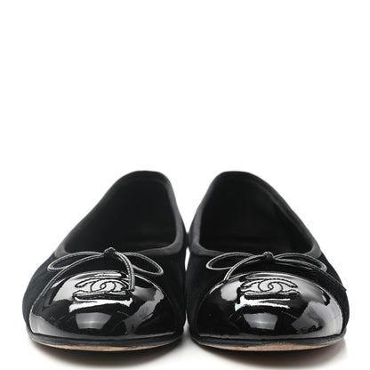 Chanel Velvet Patent Calfskin Cap Toe Ballerina Flats 37 Black 2 of 8