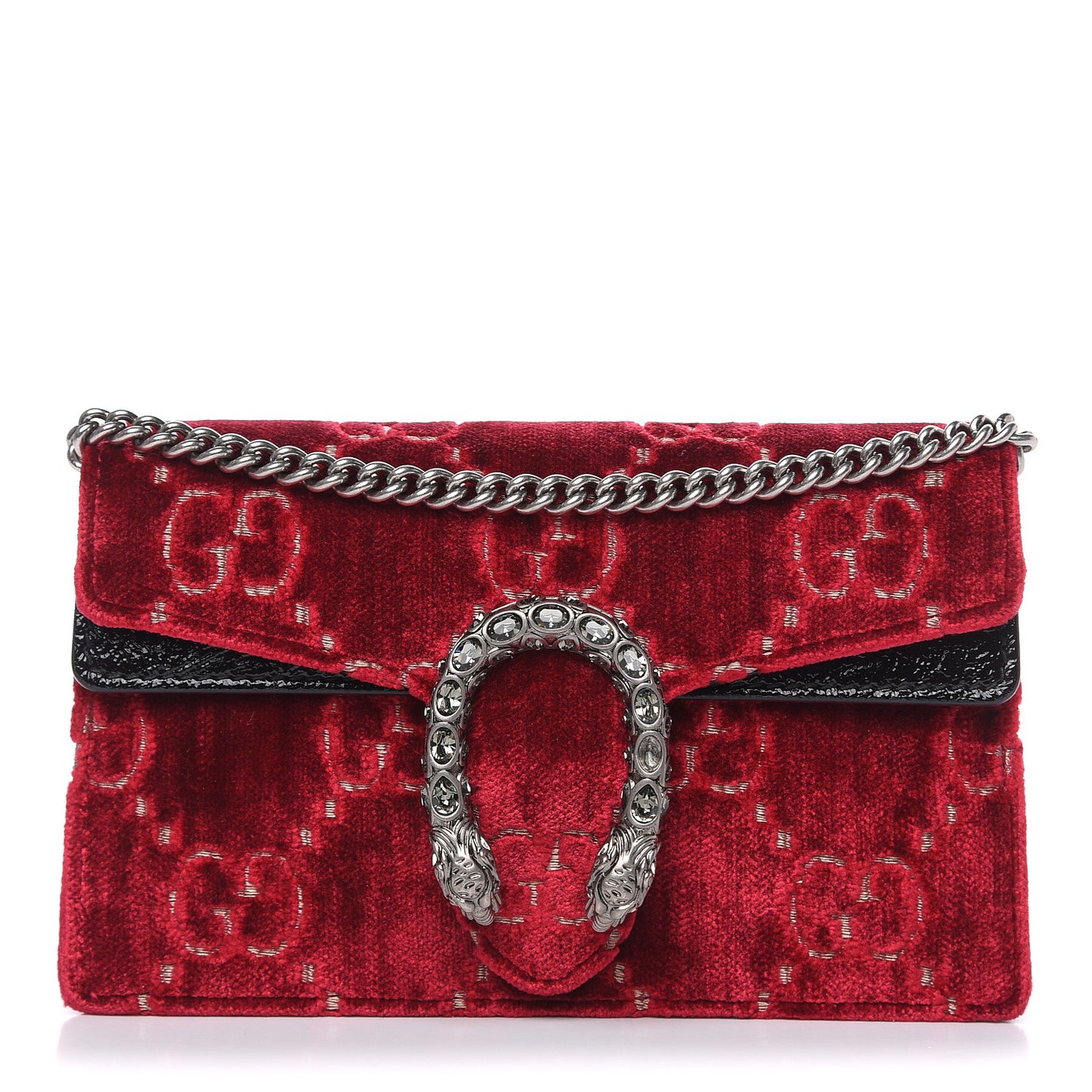 Velvet GG Monogram Super Mini Dionysus Shoulder Bag Red Cipria Black