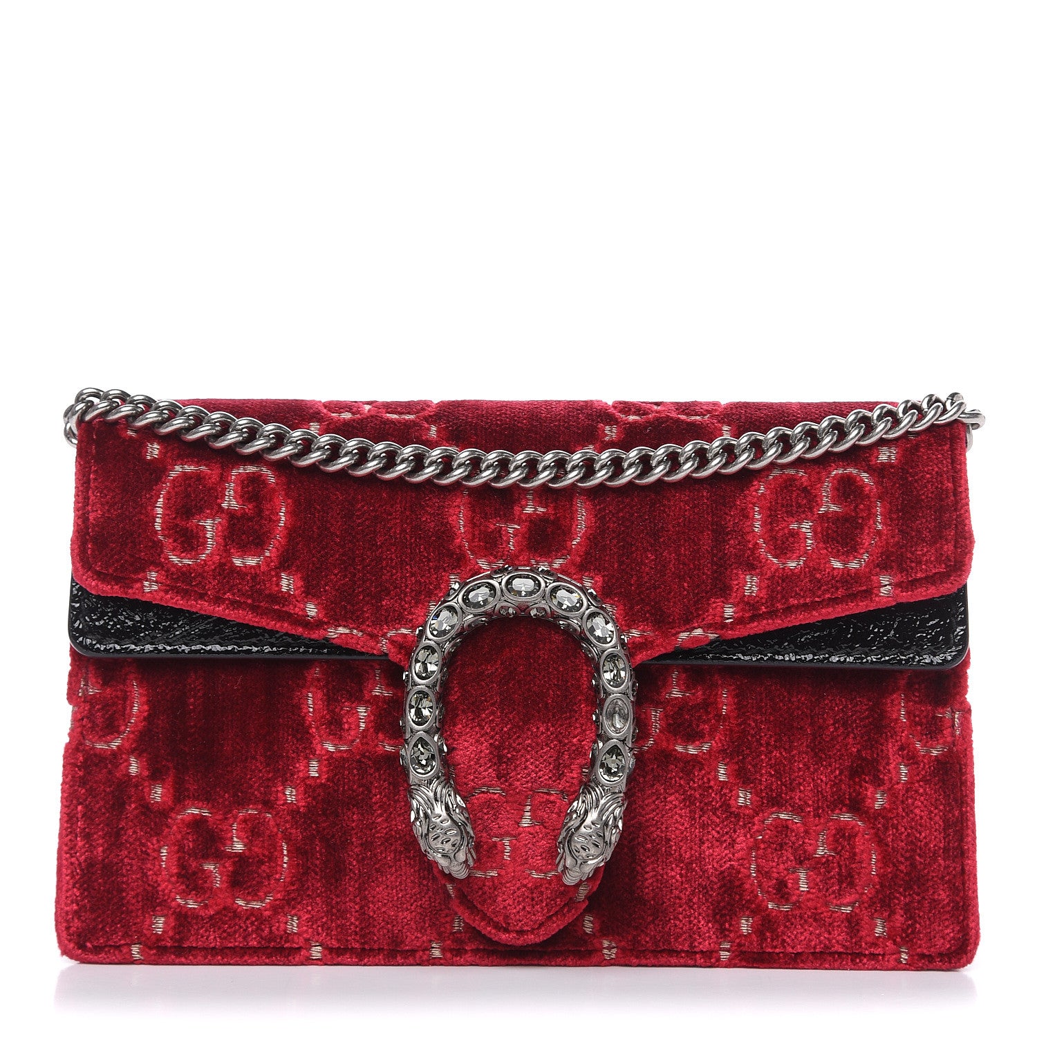 Gucci Velvet GG Monogram Super Mini Dionysus Shoulder Bag Red Cipria Black 1 of 9
