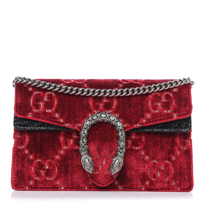 Gucci Velvet GG Monogram Super Mini Dionysus Shoulder Bag Red Cipria Black 1 of 9