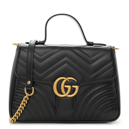 Gucci Calfskin Matelasse Small GG Marmont Top Handle Shoulder Bag Black 1 of 11