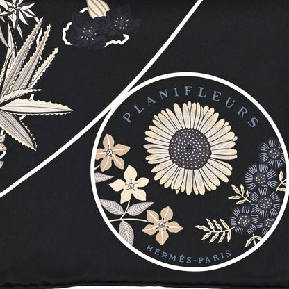 Hermes Silk Planifleurs Scarf 90 Black Gris Parchemin 2 of 3