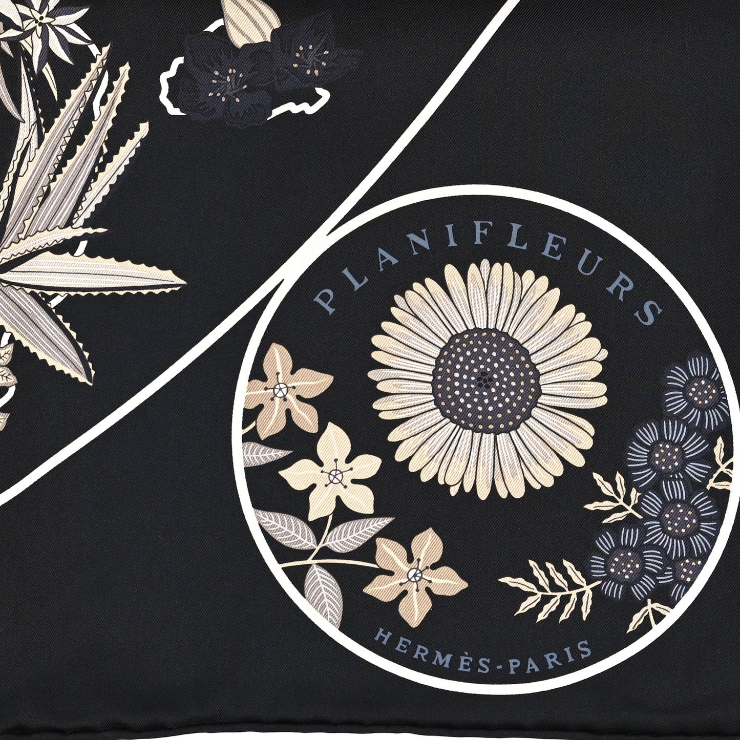 Silk Planifleurs Scarf 90 Black Gris Parchemin