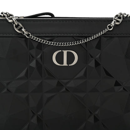 Christian Dior CHRISTIAN DIOR Calfskin Macrocannage Diamond Caro Zipped Pouch With Chain Black 5 of 11