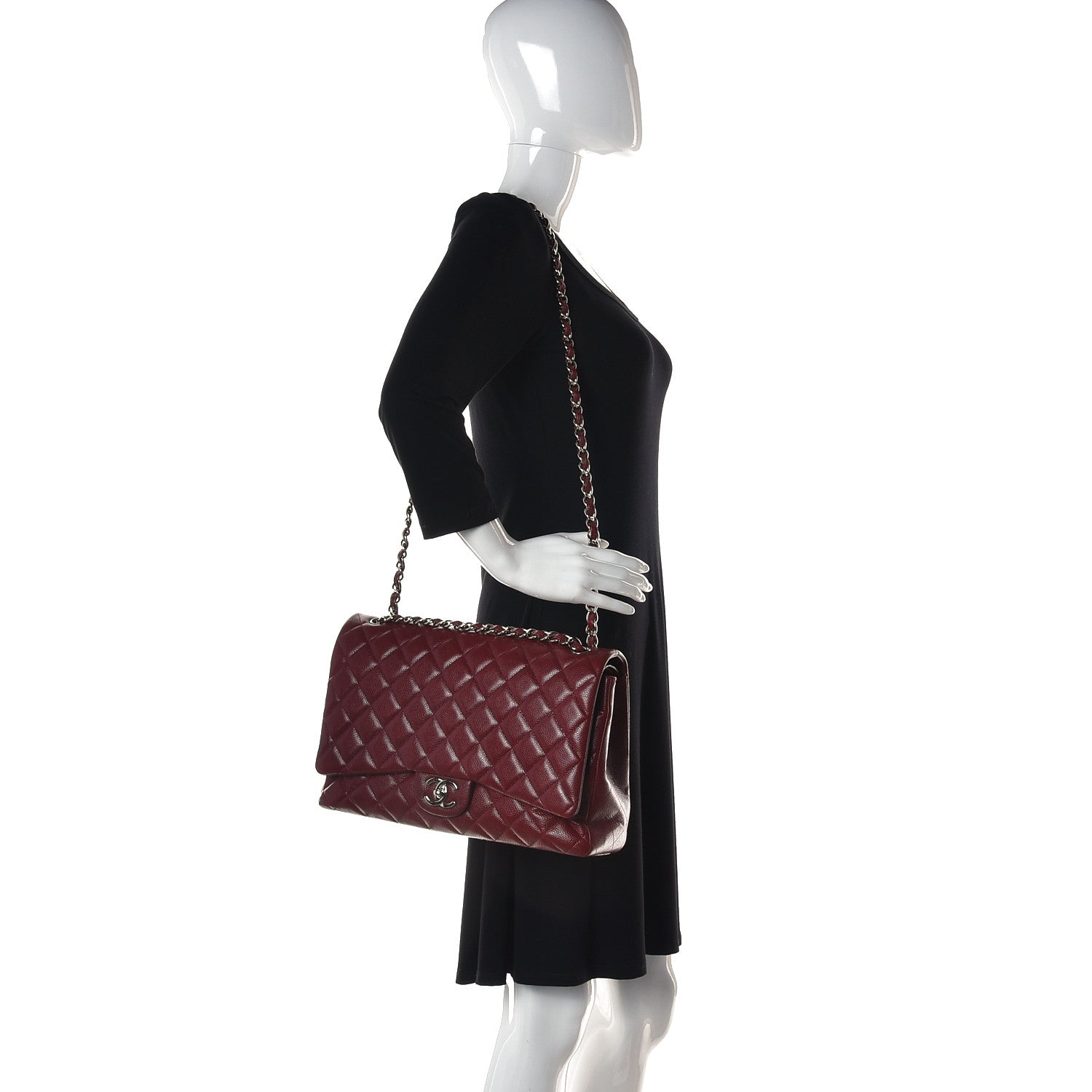 Chanel Caviar Quilted Maxi Double Flap Dark Red 2 of 16