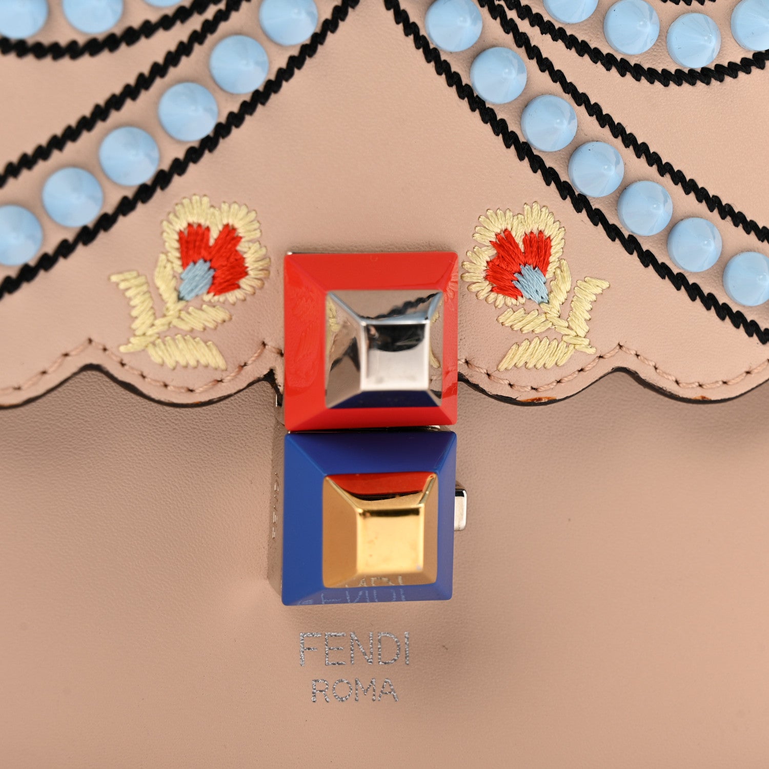Fendi Vitello Liberty Scalloped Studded Flowers and Bows Small Kan I Shoulder Bag Plaster Multicolor 15 of 15