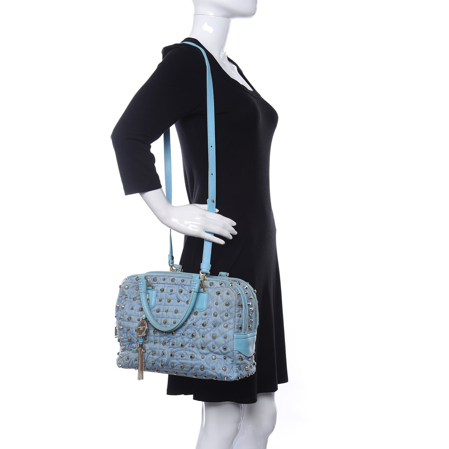 Denim Barocco Quilted Studded Vanitas Demetra Blue