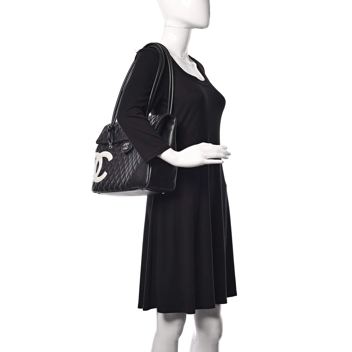 Chanel Calfskin Quilted Large Cambon Flap Black White 2 of 10