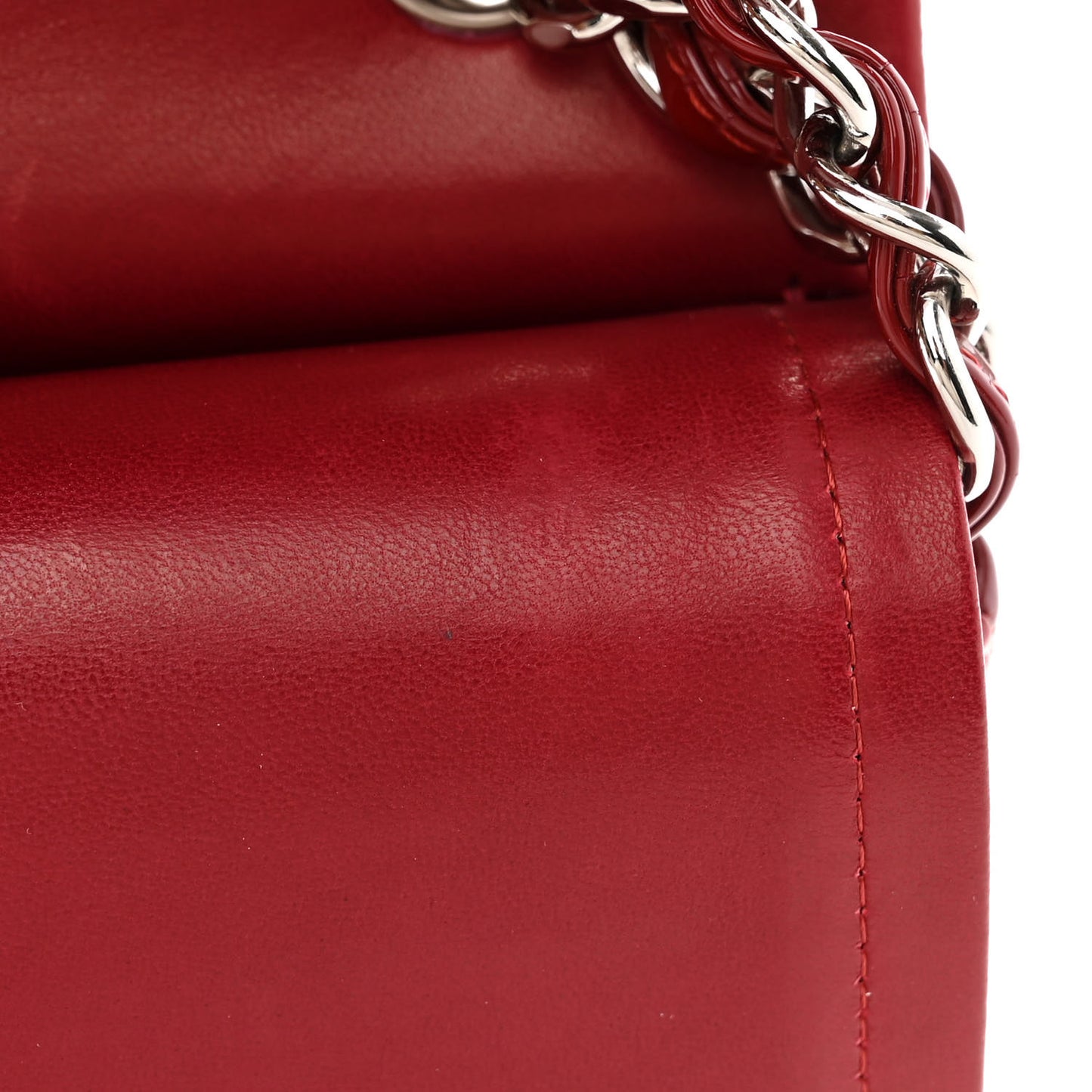 Patent Calfskin Quilted Jumbo Double Flap Red