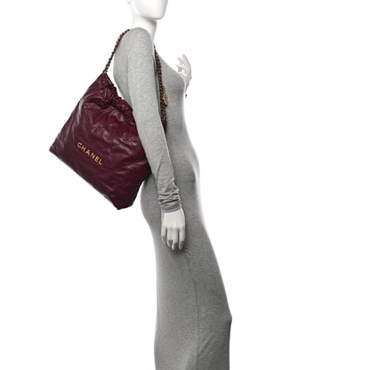 Chanel Shiny Calfskin Quilted Chanel 22 Drawstring Bag Dark Purple 3 of 12