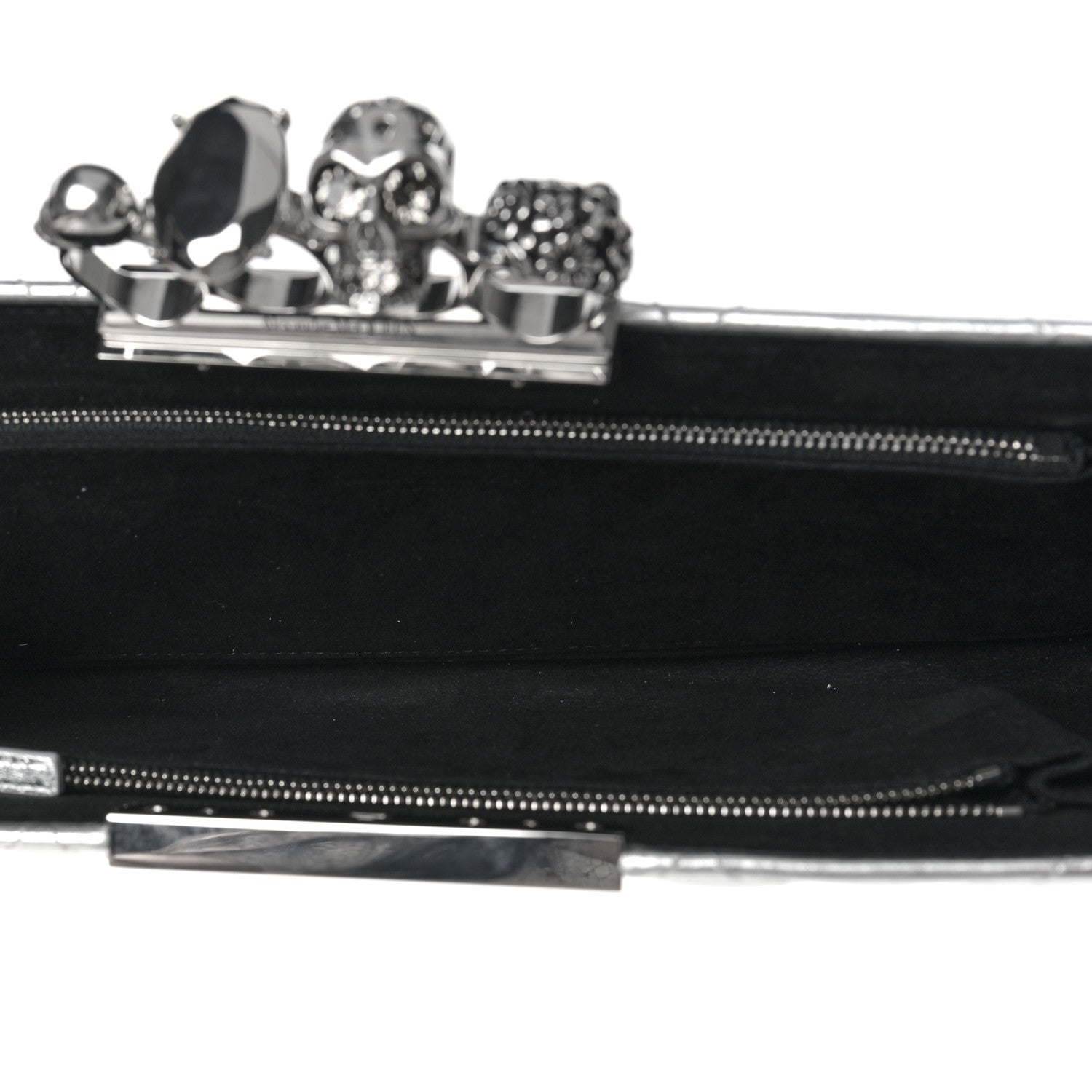 Alexander McQueen Metallic Calfskin Quilted Four Ring Knuckle Flat Clutch Silver 6 of 10