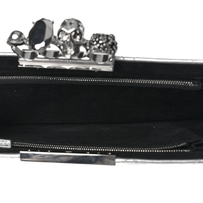 Alexander McQueen Metallic Calfskin Quilted Four Ring Knuckle Flat Clutch Silver 6 of 10