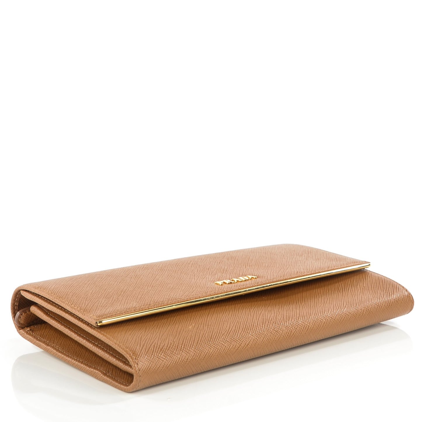 Saffiano Metal Bar Flap Wallet Caramel