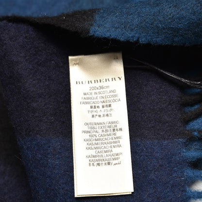 Burberry Cashmere Half Mega Check Fringe Scarf Indigo Blue 5 of 7