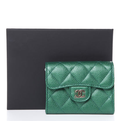 Chanel Metallic Caviar Quilted Card Holder Wallet Green 9 of 9