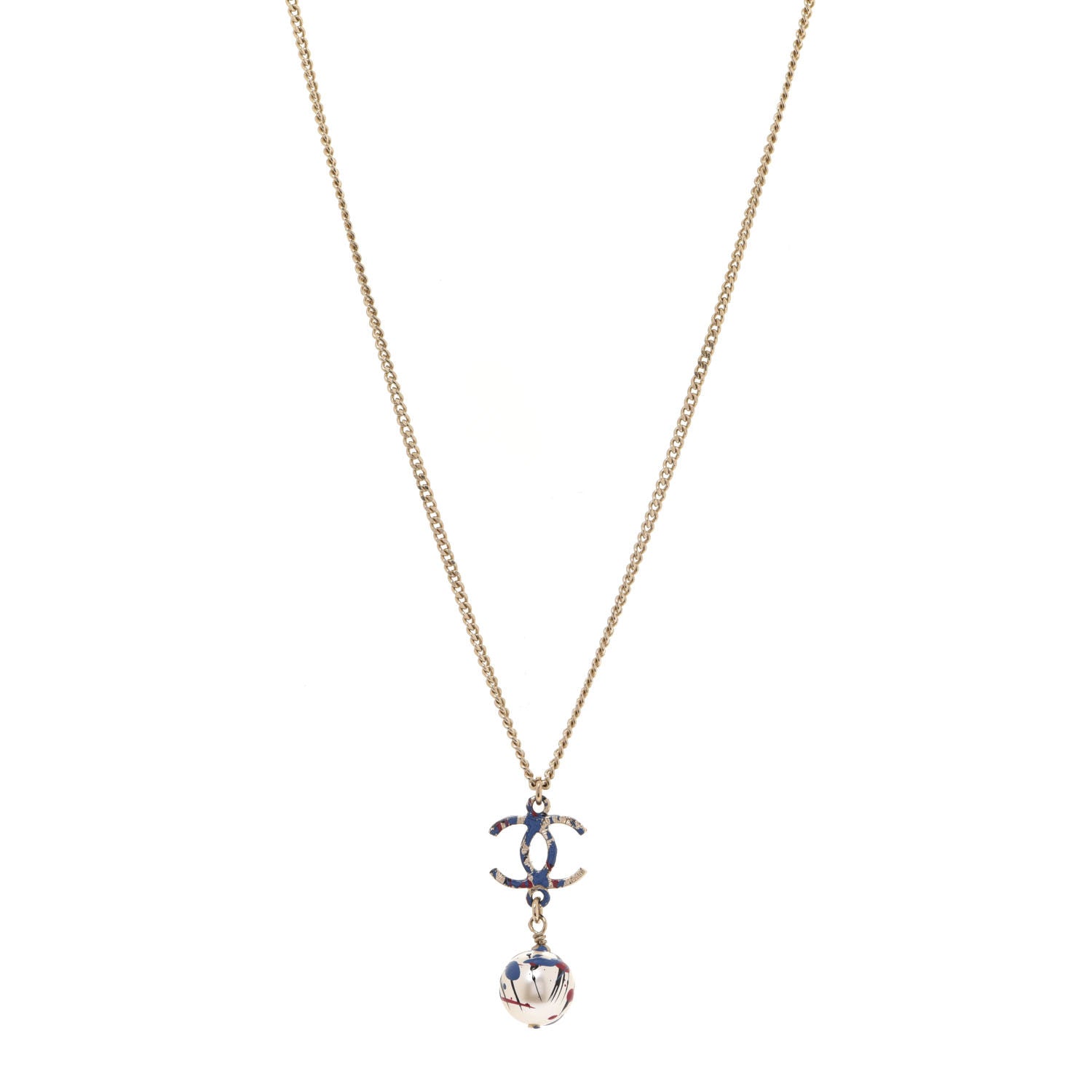 Chanel Pearl Bead CC Jackson Pollock Splattered Paint Drop Necklace Black Red Blue 1 of 6