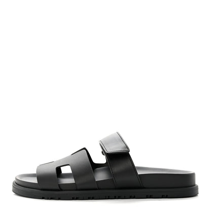 Hermes Calfskin Womens Chypre Sandals 37 Black 1 of 9
