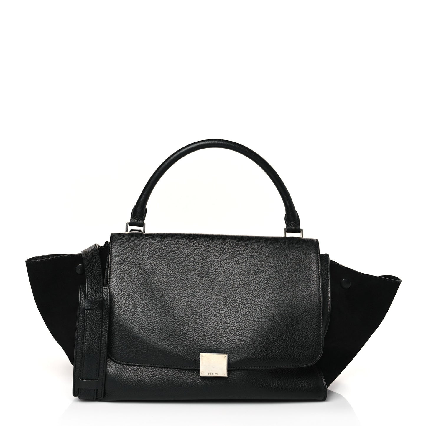 Drummed Calfskin Suede Medium Trapeze Black