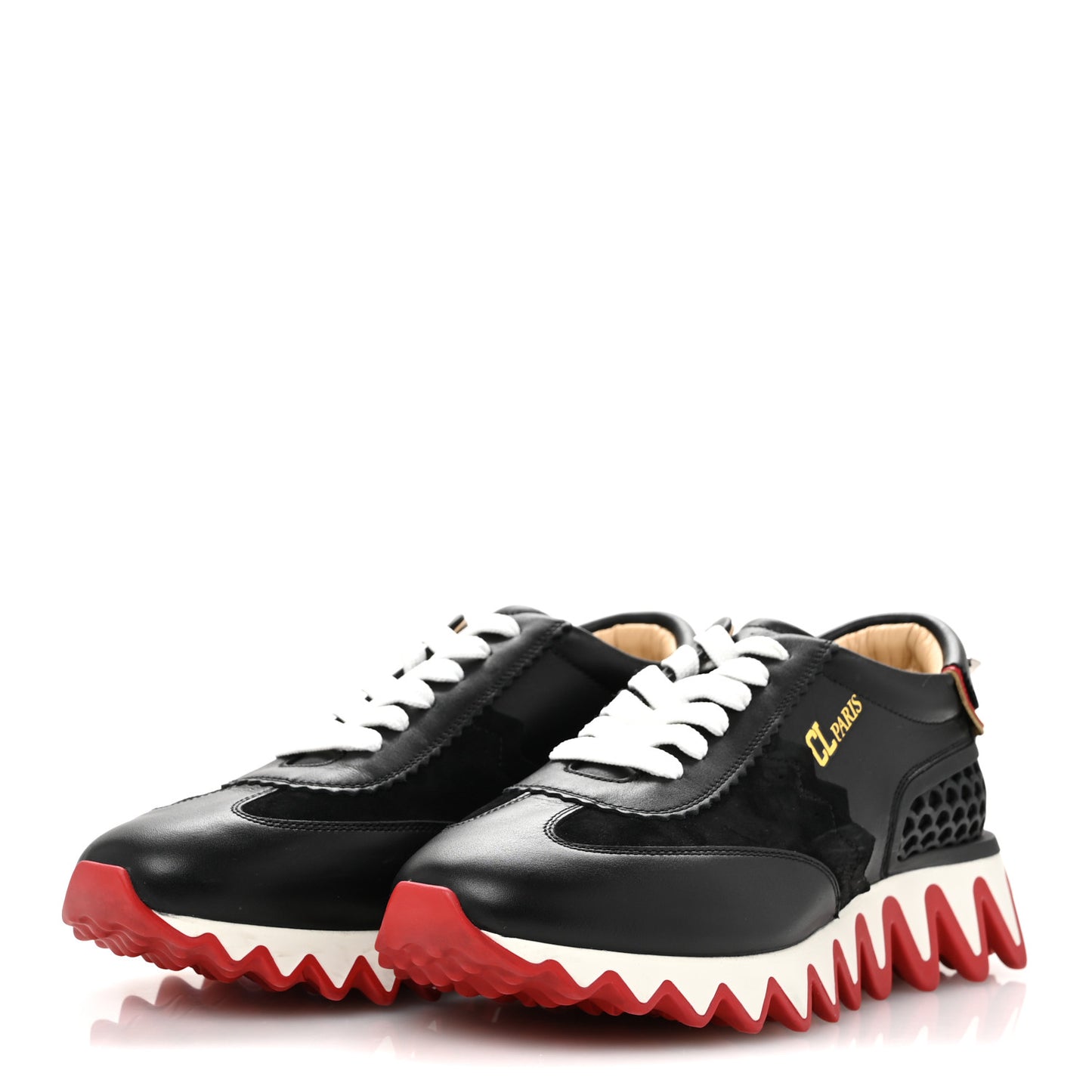 Calfskin Suede Patent Womens Loubishark Sneakers 39.5 Black Loubi