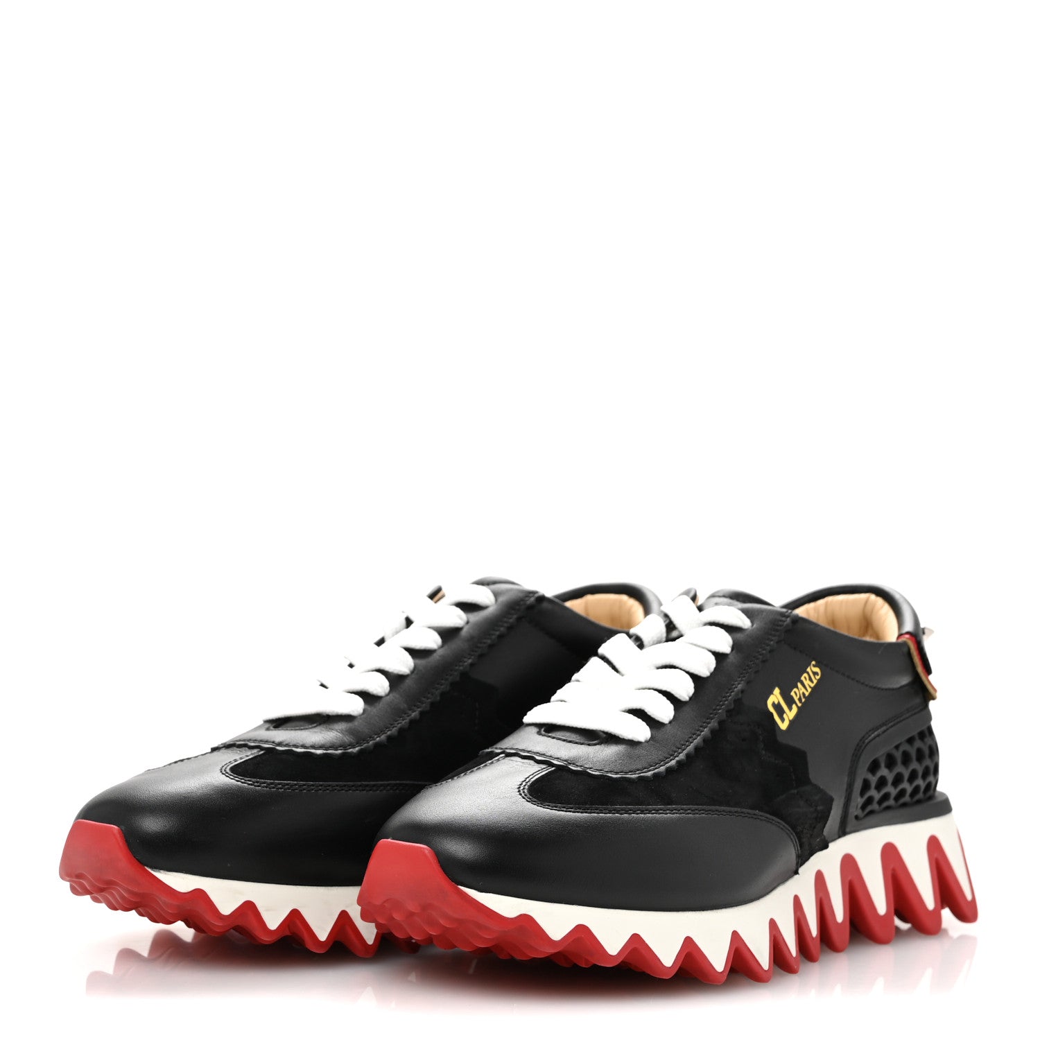 Christian Louboutin Calfskin Suede Patent Womens Loubishark Sneakers 39.5 Black Loubi 4 of 10