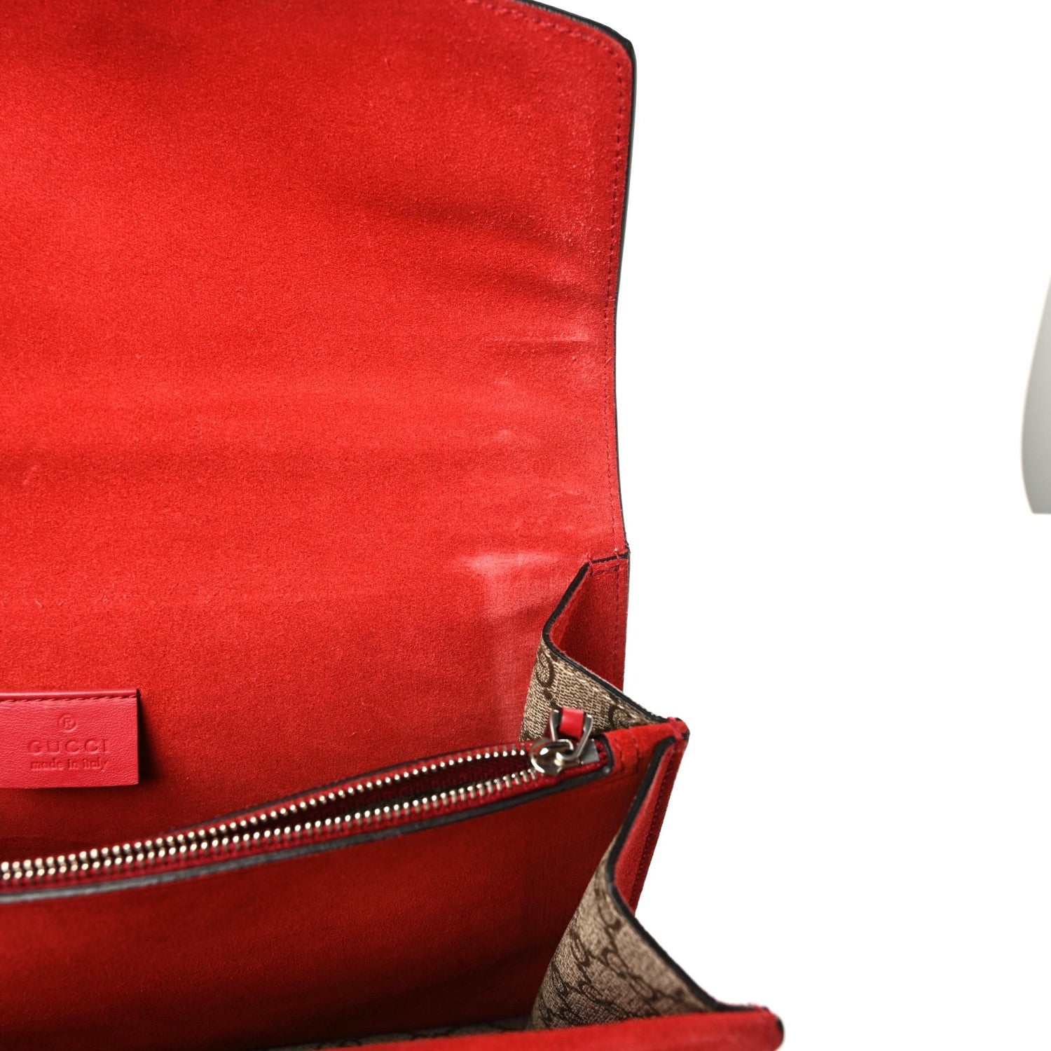 Gucci GG Supreme Monogram Suede Cudu Medium Dionysus Shoulder Bag Beige Ebony Vulcanic Red 10 of 13