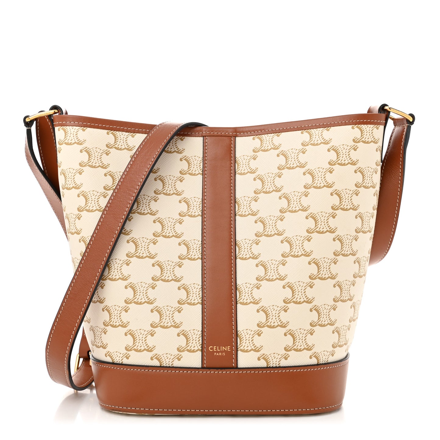 Triomphe Canvas Calfskin Small Bucket Bag White