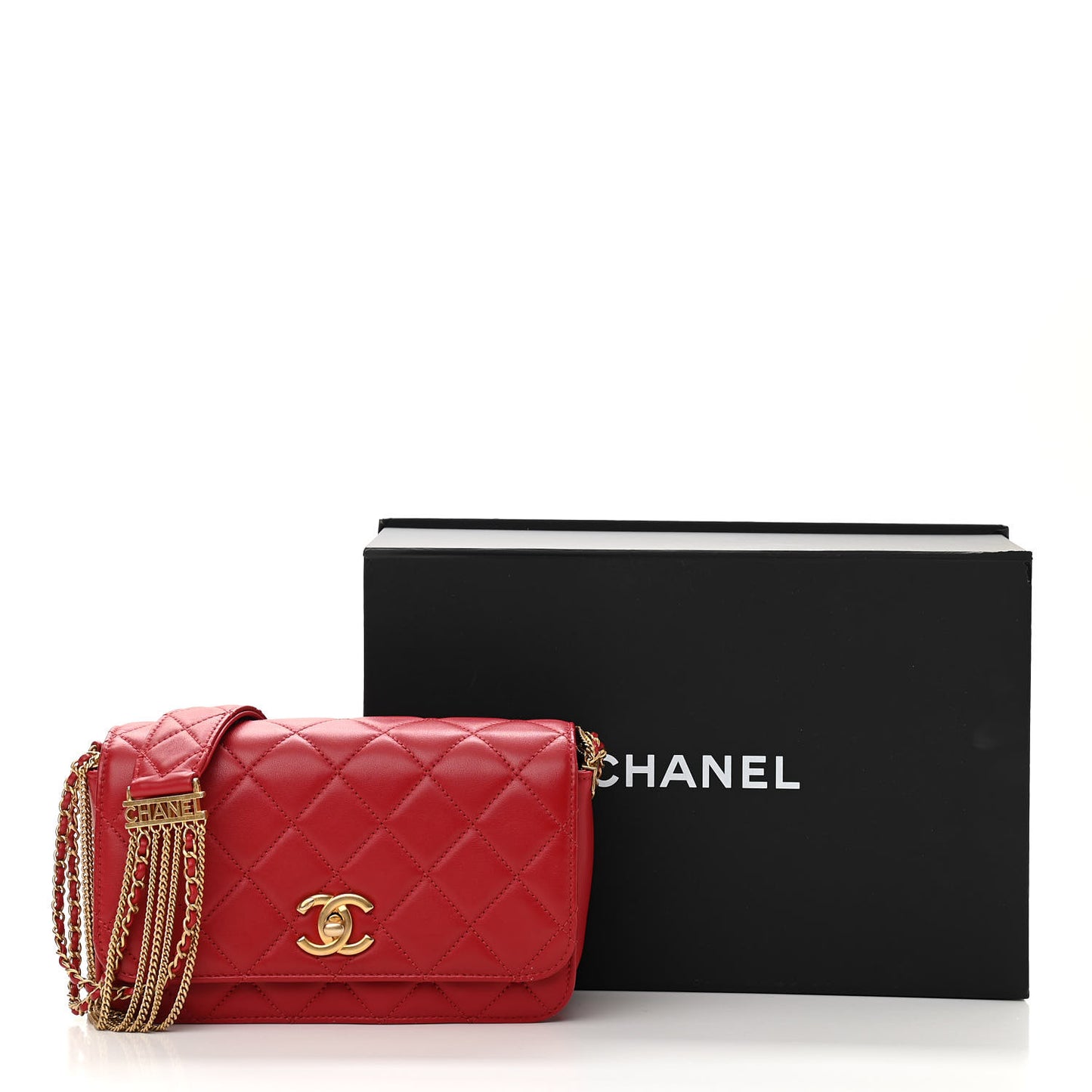Lambskin Quilted Multiple Chain Flap Red