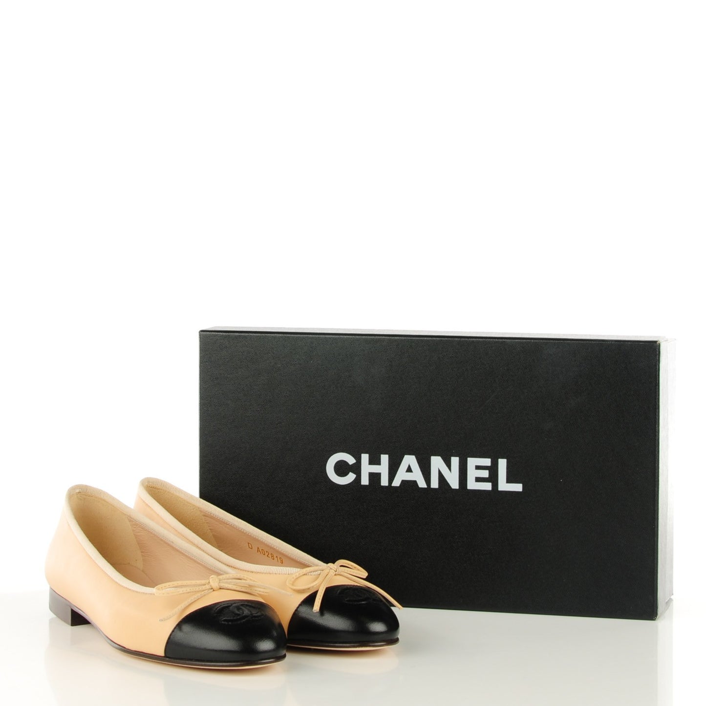 Lambskin Cap Toe CC Ballerina Flats 36.5 Beige Black