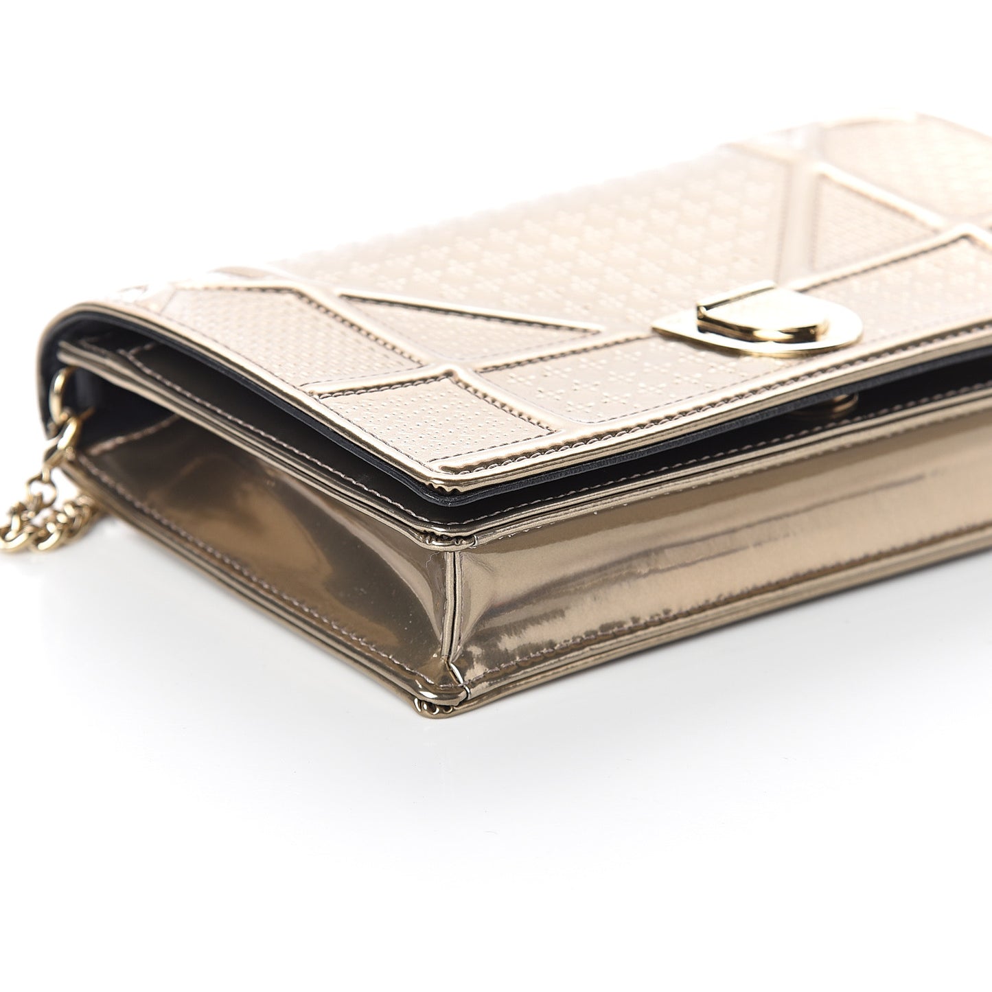 Metallic Patent Micro-Cannage Diorama Wallet on Chain Pouch Gold