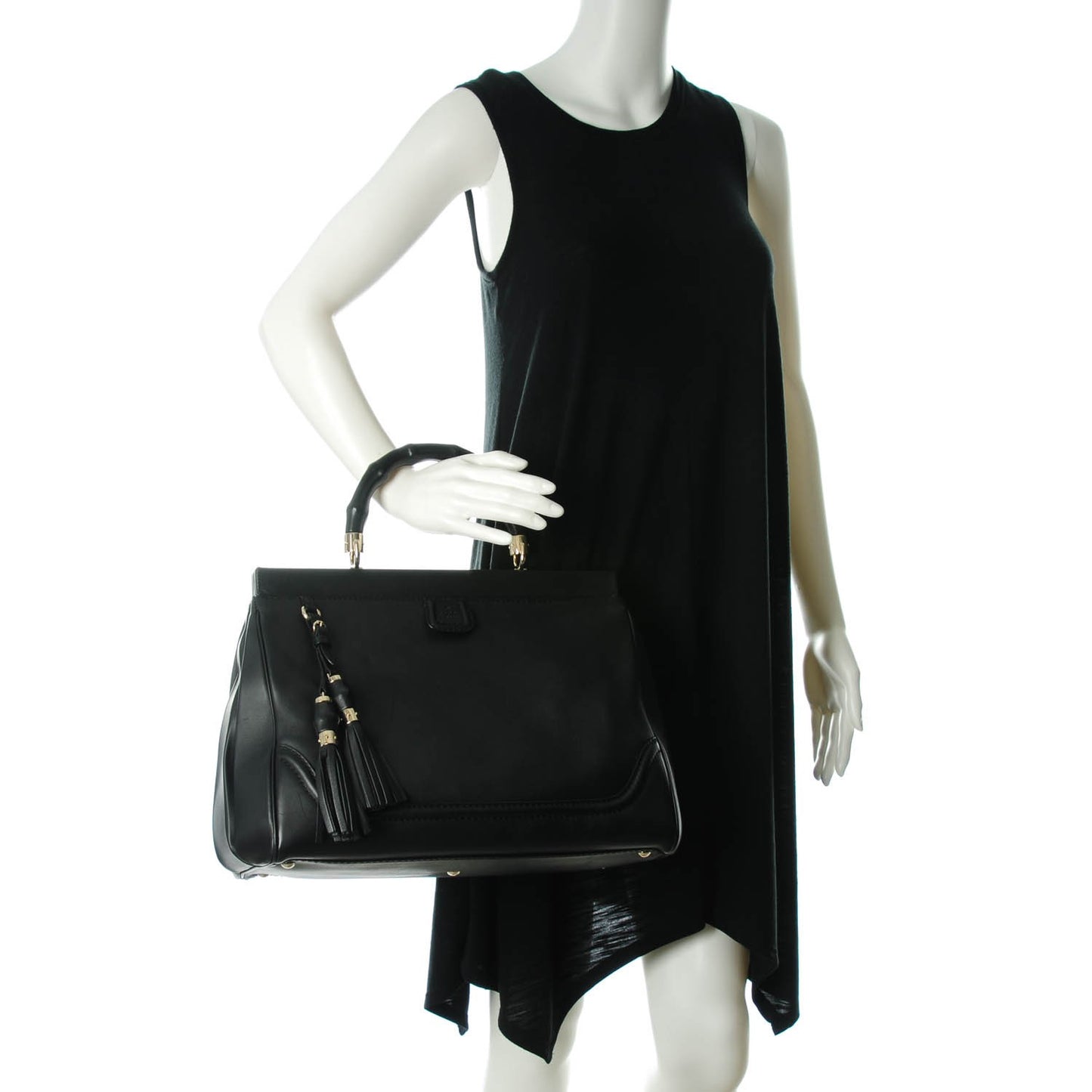 Calfskin Medium Bold Bamboo Top Handle Bag Black