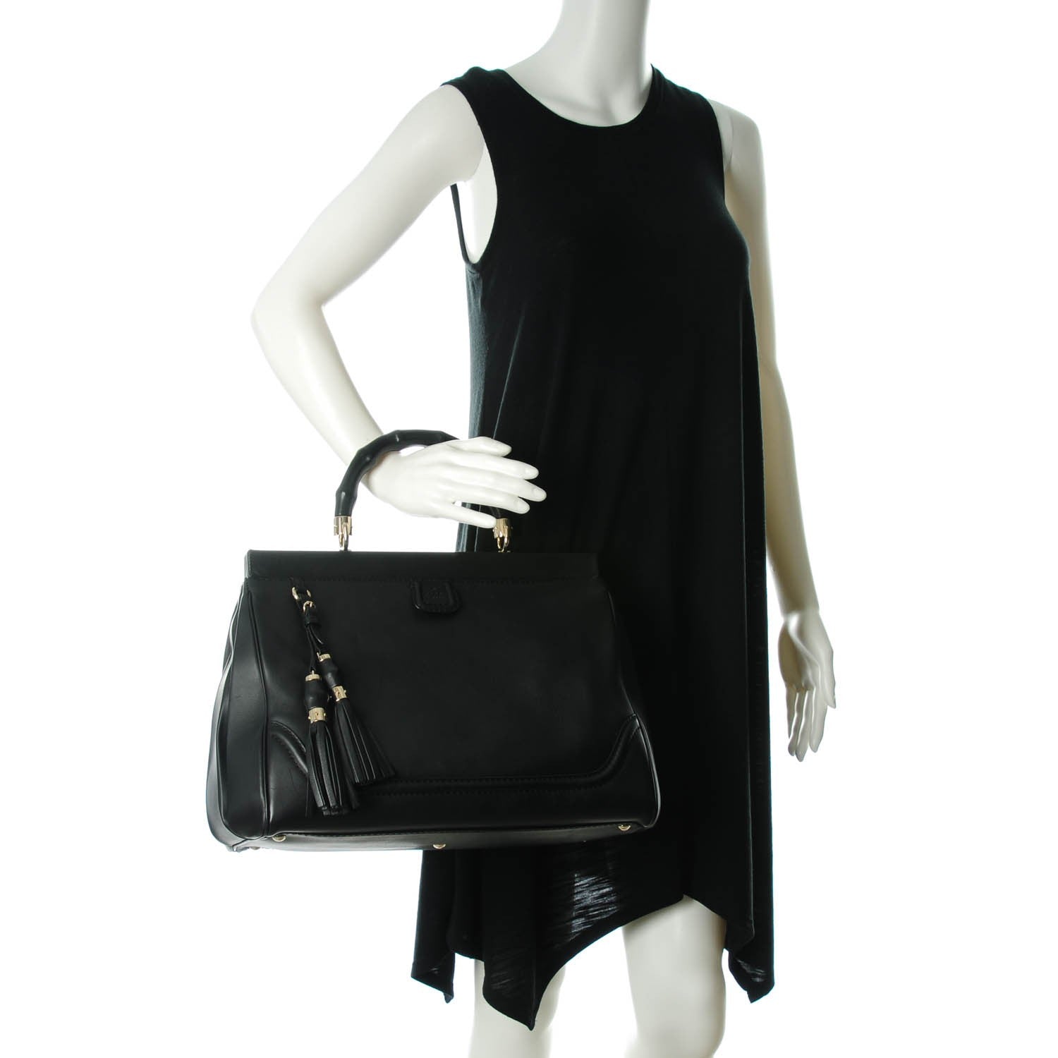 Gucci Calfskin Medium Bold Bamboo Top Handle Bag Black 2 of 7