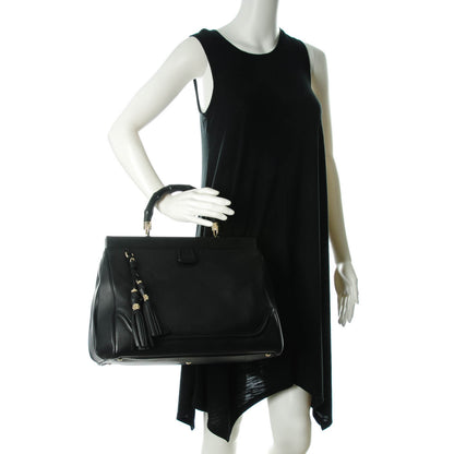 Gucci Calfskin Medium Bold Bamboo Top Handle Bag Black 2 of 7