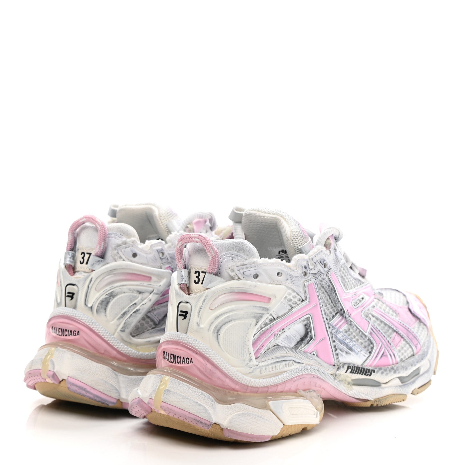 Balenciaga Mesh Rubber Distressed Womens Runner Sneakers 37 White Pink Beige 4 of 13