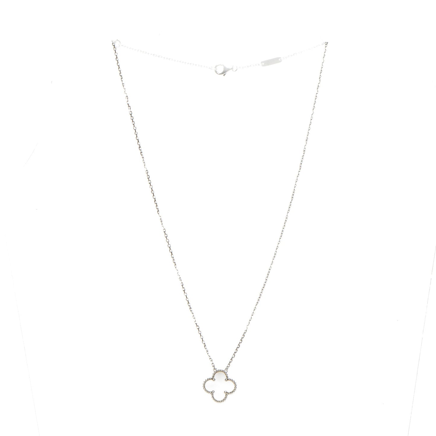 18K White Gold Mother of Pearl Vintage Alhambra Pendant Necklace