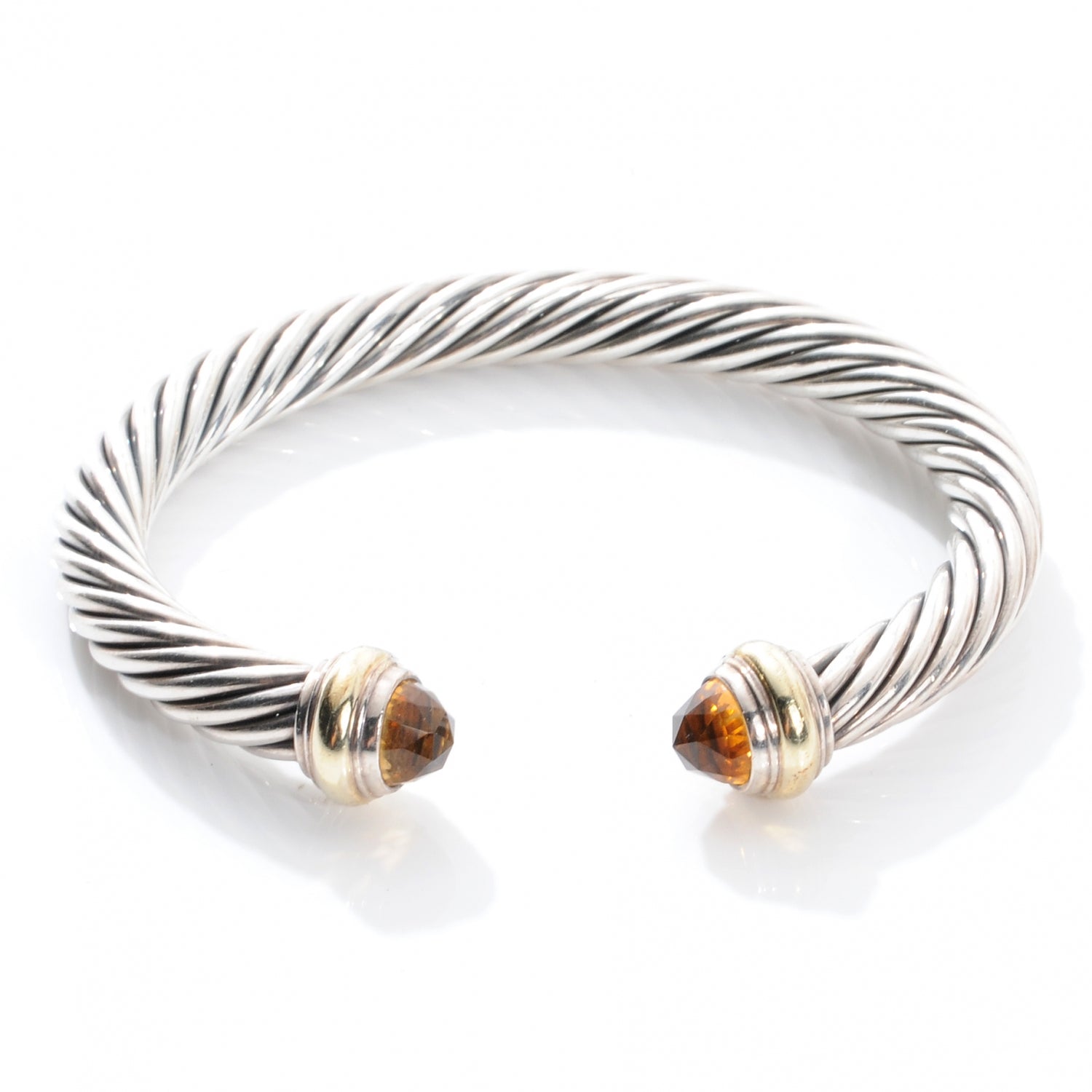 David Yurman Sterling Silver and 14k Citrine 7mm Cable Cuff 1 of 5