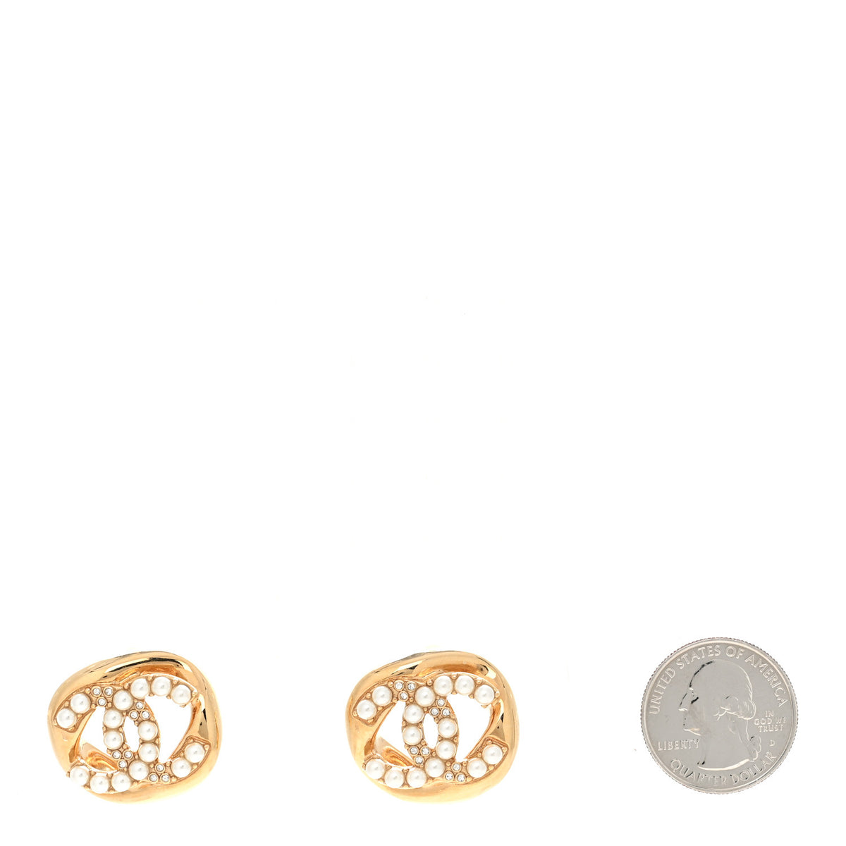 Chanel Crystal Pearl CC Earrings Gold 2 of 5