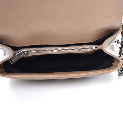 Saint Laurent Sheepskin Matelasse Chevron Monogram Medium College Bag Taupe 6 of 9