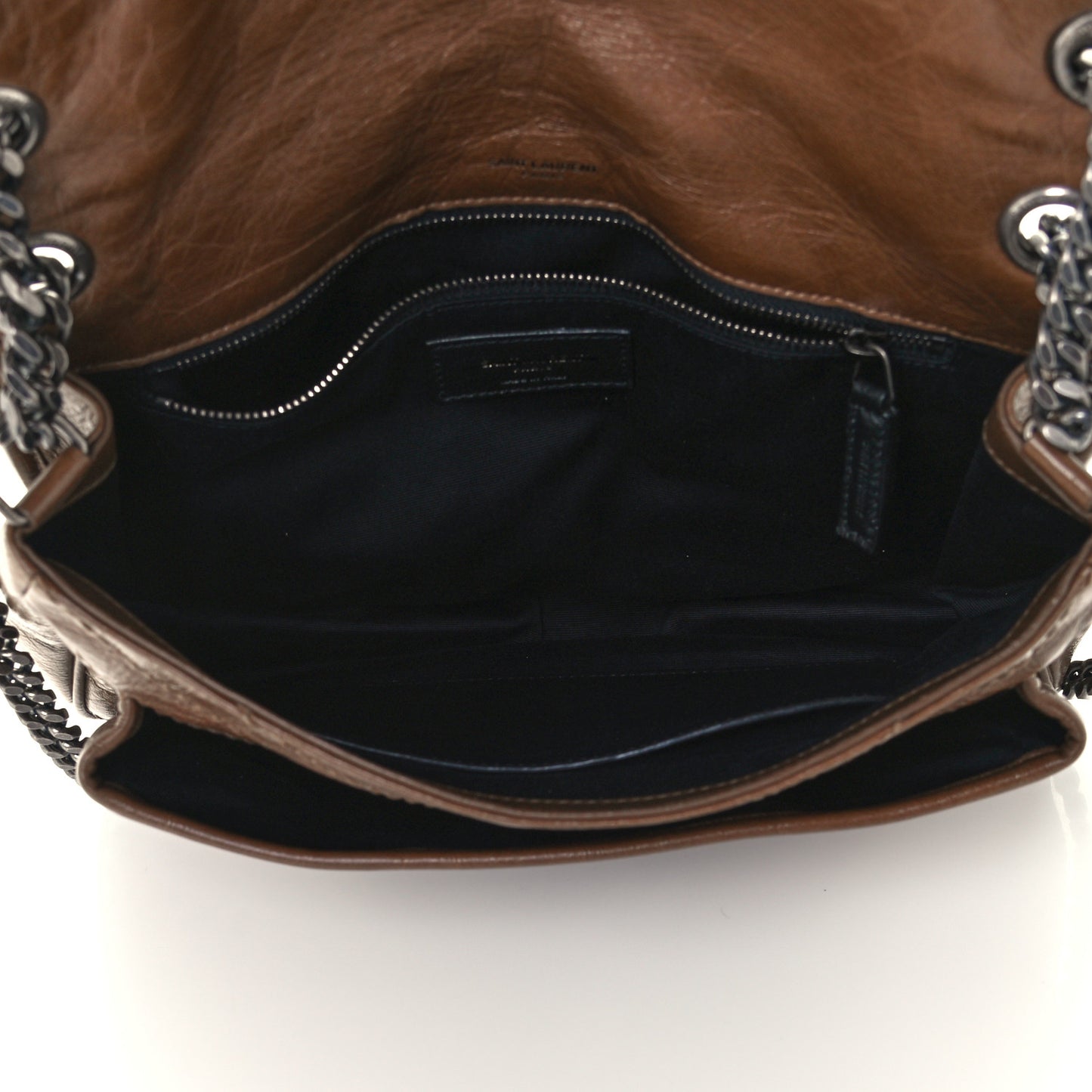 Crinkled Calfskin Matelasse Monogram Medium Niki Chain Satchel Tan Brown