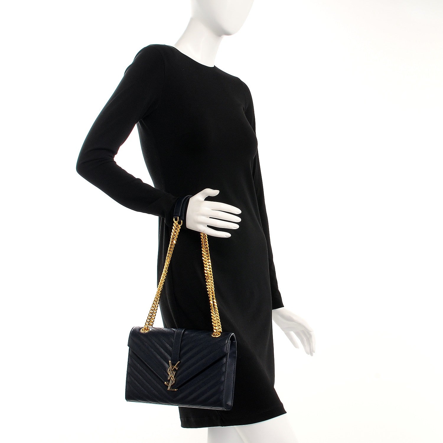 Saint Laurent Grain De Poudre Matelasse Chevron Medium Monogram Satchel Deep Marine 2 of 6
